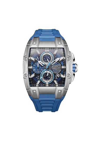 Quantum QUANTUM HNG1161.359 Men Chronograph Display Watch & Silicone Strap Dark Blue