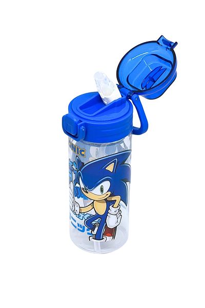 WİGGLE 500ml Sonic the Hedgehog Soft Silicone Straw Handle Lockable Water Bottle