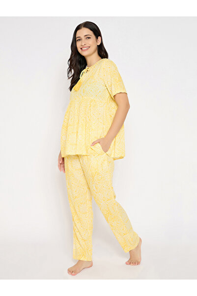 Clovia By Styli Printed Short Sleeve Peplum Top and Pyjama Set