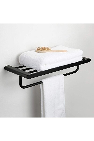 DLC Wall-Mounted Stainless Steel Towel Rack with Shelf - Black Bathroom Hardware & Organizer
