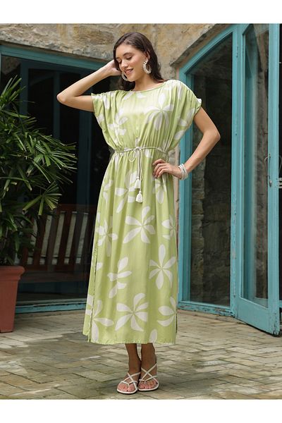 Sanskrutihomes By Styli Printed Ruched Waist Maxi Night Dress