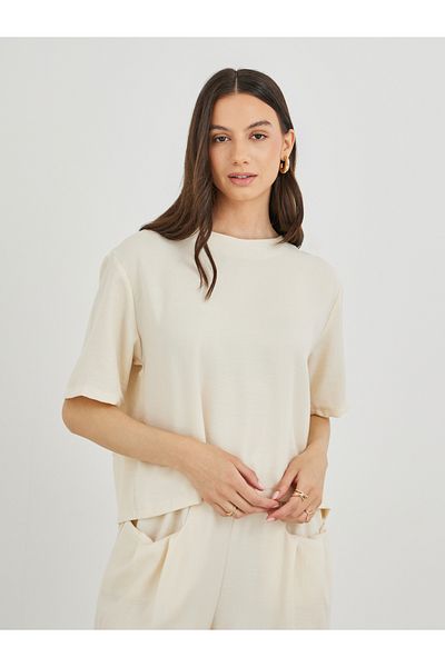 Styli Solid Short Sleeve Top and Loose Fit Pants Co-Ords