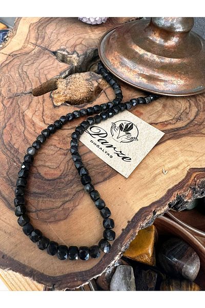 parze doğaltaş Obsidian Natural Stone Cube Cut Array Necklace