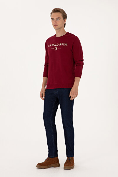 U.S. Polo Assn. Erkek Regular Fit Bisiklet Yaka Bordo İnce Basic Sweatshirt 50313743-VR014