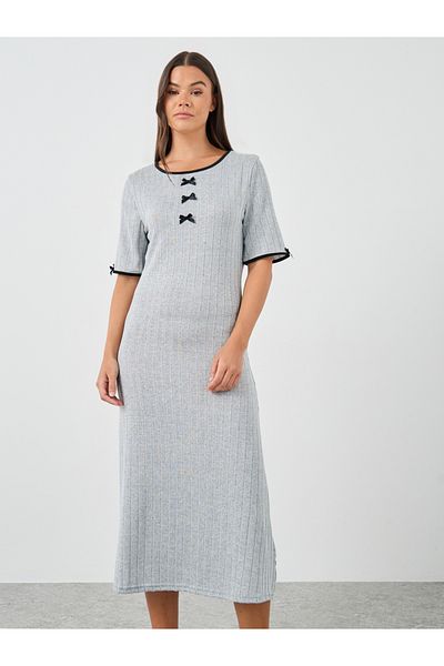 Styli Textured Rib Contrast Edge Bow Detail Night Dress