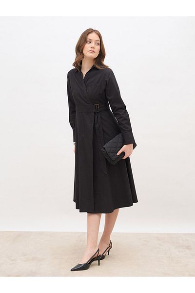 Styli Solid Collared Wrap Midi Dress