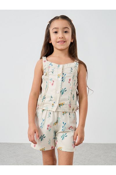 Styli Floral Print Buttoned Strappy Top and Shorts Set