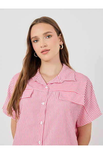 Styli Striped Short Sleeve Regular Fit Shirt with Flap Detail