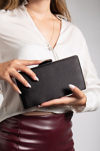 LİLLA Γυναικείο Portfolio Box Βραδινό Φόρεμα Μαύρη Σατέν Τσάντα