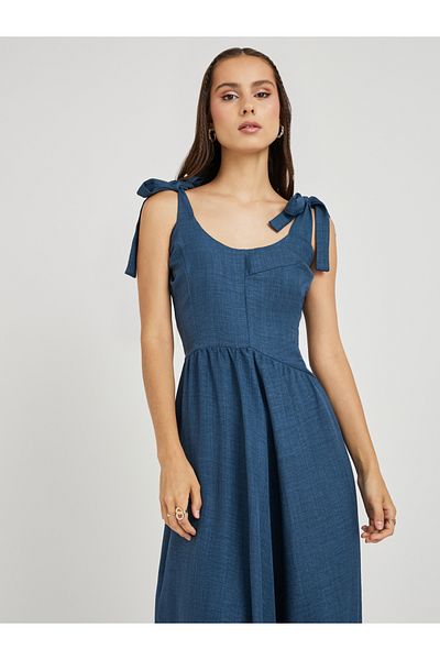 Styli Solid Sleeveless Round Neck A-Line Midi Dress