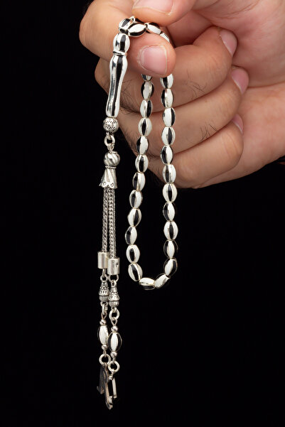 OTTOTESBİH Men's Gift Letter Tassel Black White Special Design Metal Prayer Beads