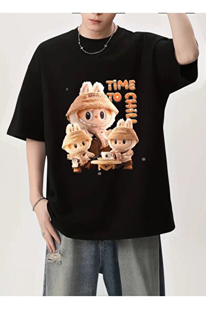 DEEFWEAR Μαύρο Μπλουζάκι  "Time To Chill " Σάρκα με τύπωμα Unisex oversized