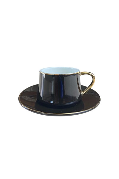 ALBETTO Tek Kişilik Kişilik Porselen Yaldızlı Kahve Fincanı Siyah fin750