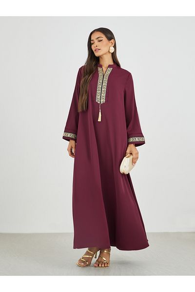 Styli Lace Trim Detail Single Tassel A-Line Jalabiya