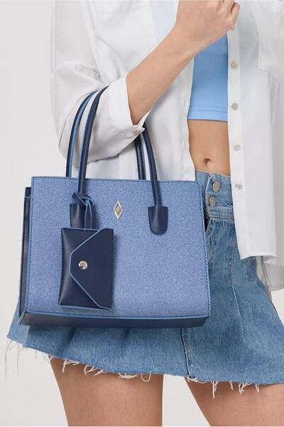 Aron Atelier Elena Mavi Kot Desen Kadın Omuz Çantası