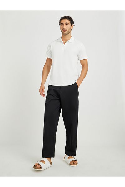 Styli Men White Textured Zip Front Relaxed Fit Polo T-Shirt