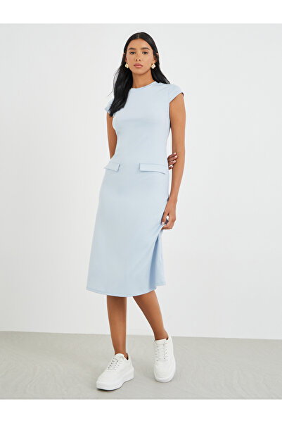 Styli Solid Sleeveless Round Neck Midi Dress
