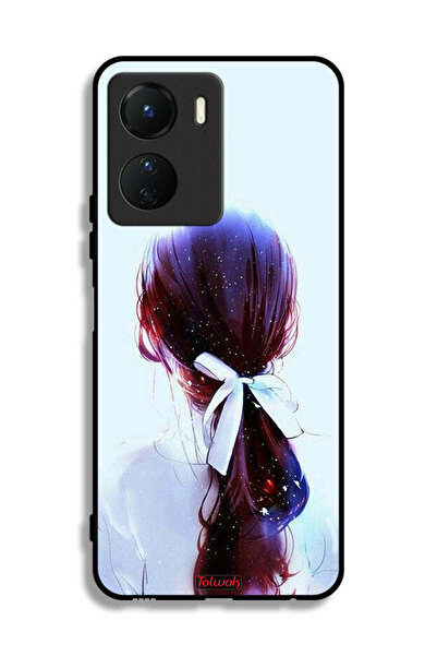 Tolwak غطاء حماية Vivo Y16 بتصميم ربطة شعر مع رباط شعر وفن فتاة