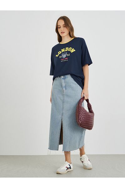 Styli Slogan Print Round Neck Regular Fit T-Shirt