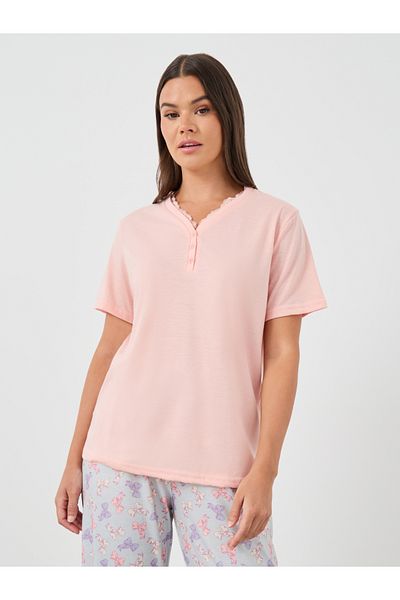 Styli Solid V-Neck Short Sleeve T-Shirt and Printed Pyjama Set