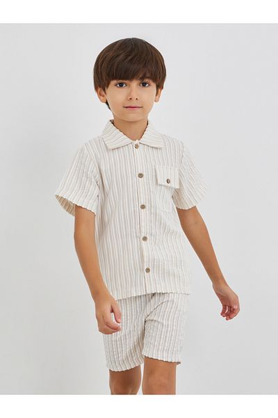 Styli Striped Collared Buttoned Shirt and Shorts Set