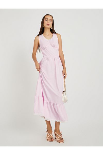 Styli Solid Round Neck Sleeveless Maxi Dress