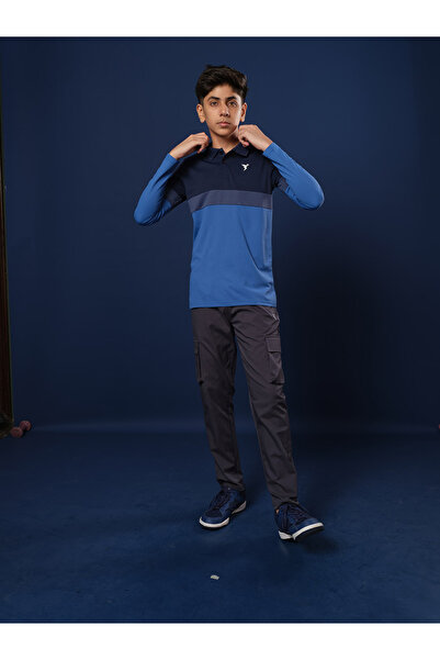 Technosport By Styli Color Block Long Sleeve Polo T-Shirt