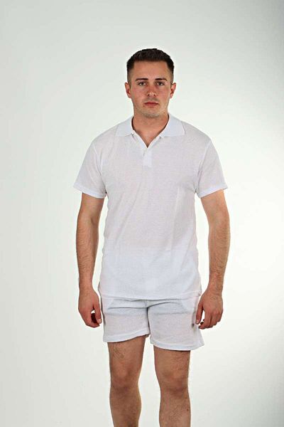 Benim Denim Collared Pique Shorts Suit White