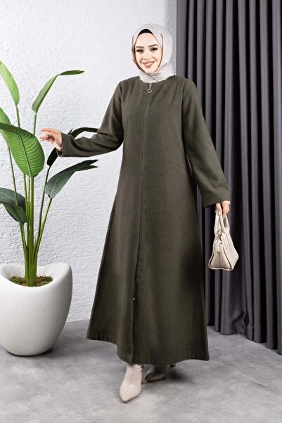 SGS Fur Collar Cashmere Coat Khaki