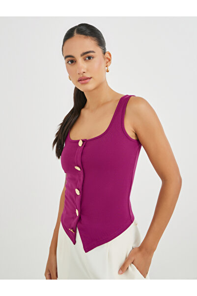 Styli بلوزة بدون أكمام برقبة مربعة وأزرار