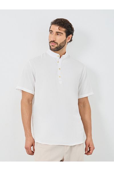 Styli Mandarin Collar Half Placket Short Sleeve Slim Fit Shirt