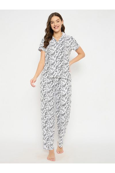 Clovia By Styli All-Over Print Cotton Shirt and Pyjama Set
