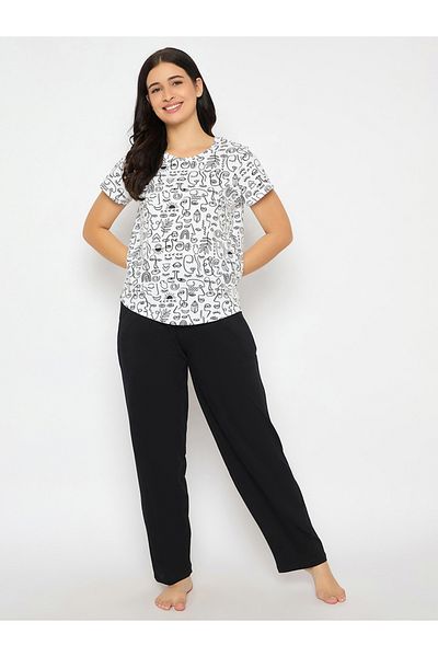 Clovia By Styli All-Over Print Short Sleeve Cotton Top and Pyjama Set