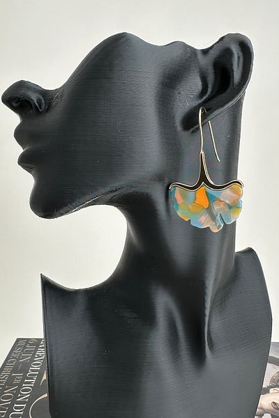 Modex Acrylic Leaf Earrings with Metal Detail Dangle (6cm)
