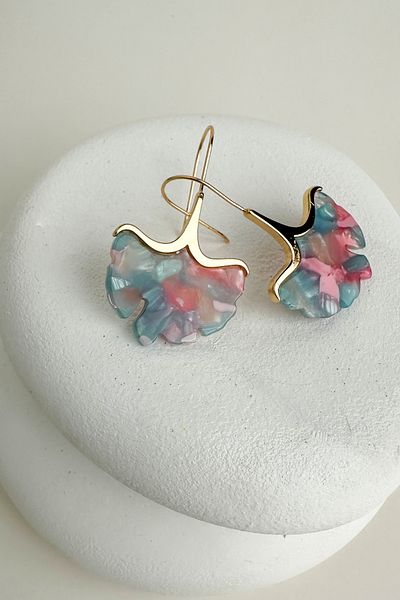 Modex Acrylic Leaf Earrings with Metal Detail Dangle (6cm)