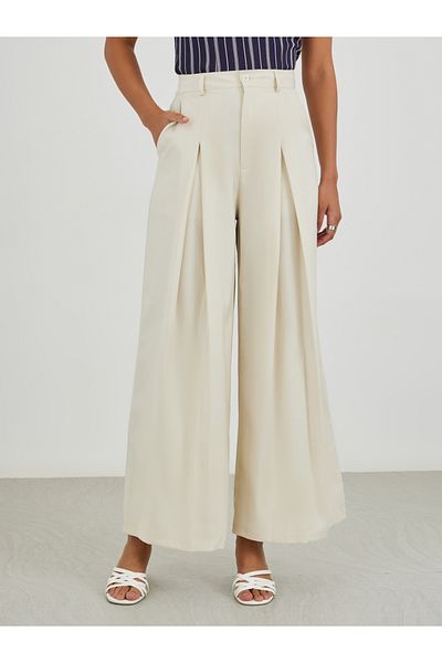Styli Solid High Rise Inverted Pleated Wide Leg Pants