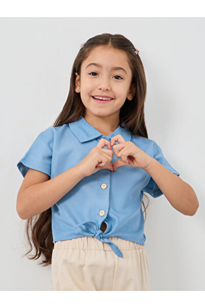 Styli Solid Buttoned Tie Front Short Sleeve Shirt