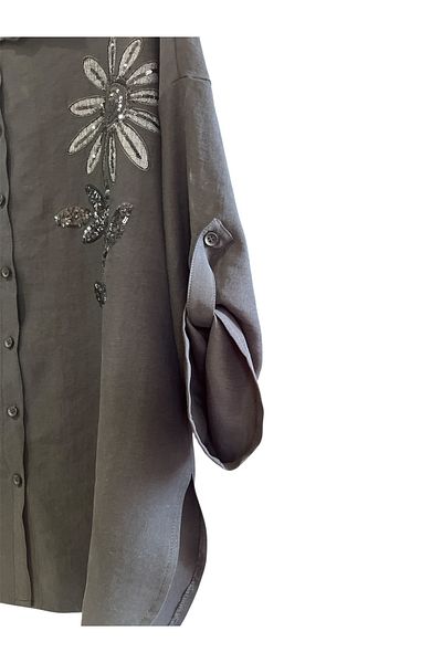 LİM Plus Size Floral Applique Shirt