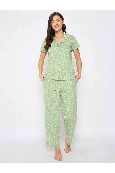Clovia By Styli Floral Print Notch Lapel Shirt and Pyjama Set