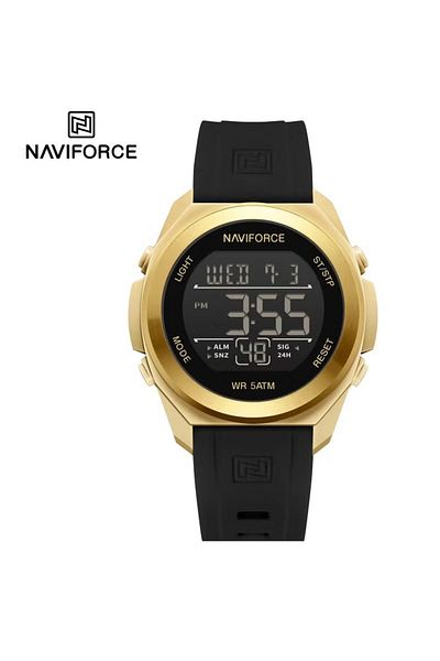 Naviforce Luxury Gold and Black Digital Sports Watch with Silicone Strap Water Resistant and Multifunction