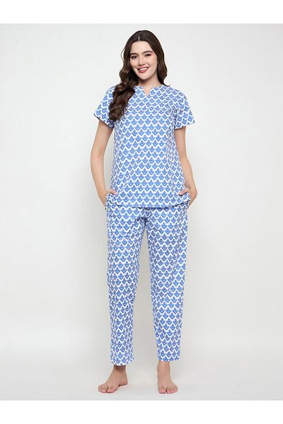 Clovia By Styli Printed Notch Neck Top and Pyjama Set