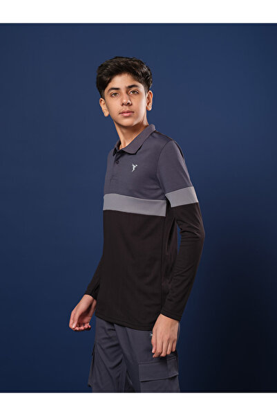 Technosport By Styli Color Block Long Sleeve Polo T-Shirt