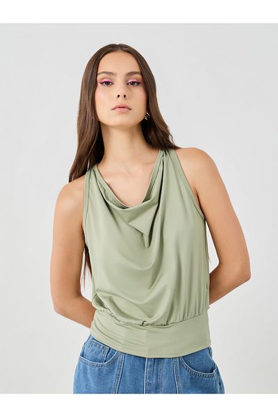 Styli Solid Cowl Neck Sleeveless Top