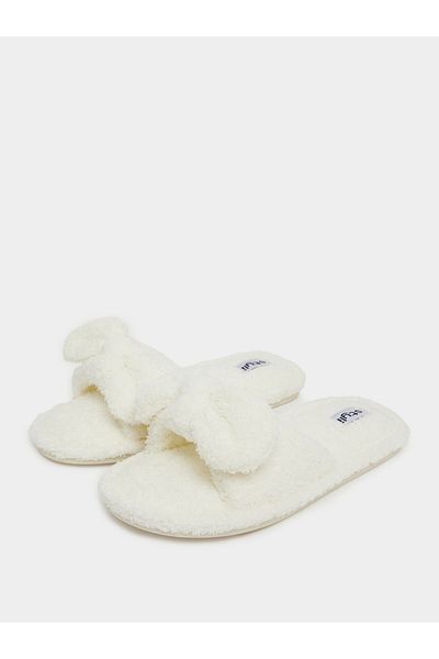 Styli Bow Detail Textured Slip-On Slippers