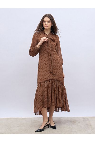 Styli Polka Dots Print Ruffled Hem Maxi Dress