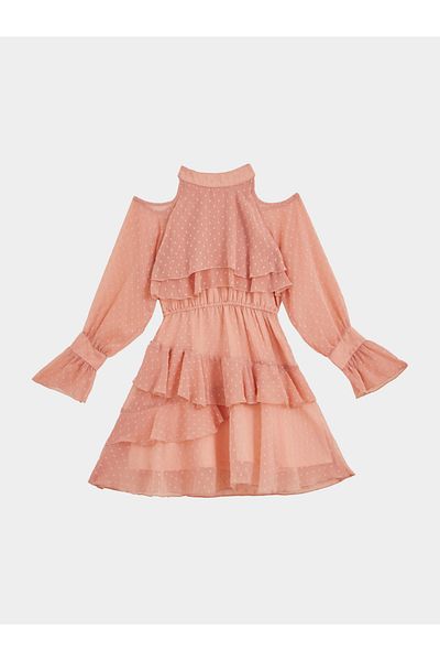 Styli Dobby Textured Ruffled Detail Knee-Length Dress