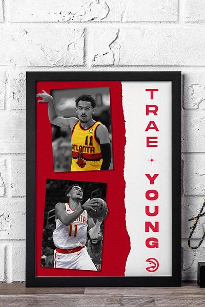 Saturn Trae Young Framed Painting - Atlanta Hawks Nba Poster Painting