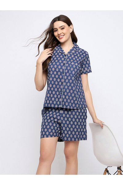 Clovia By Styli Floral Print Notch Lapel Shirt and Shorts Set