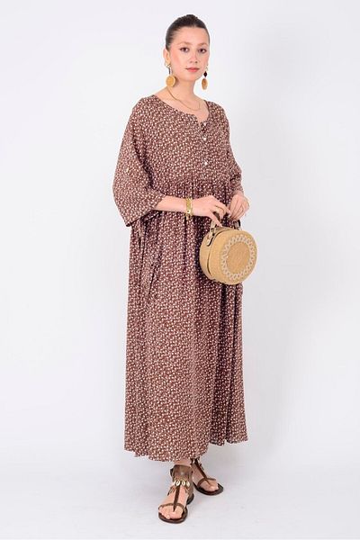 Butik Ayseba Park Moda Crispy Flower Pattern Long Pocket Dress