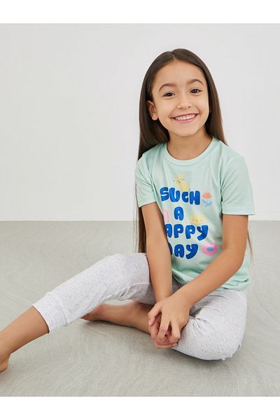 Styli Slogan Print T-Shirt and Pyjama Set